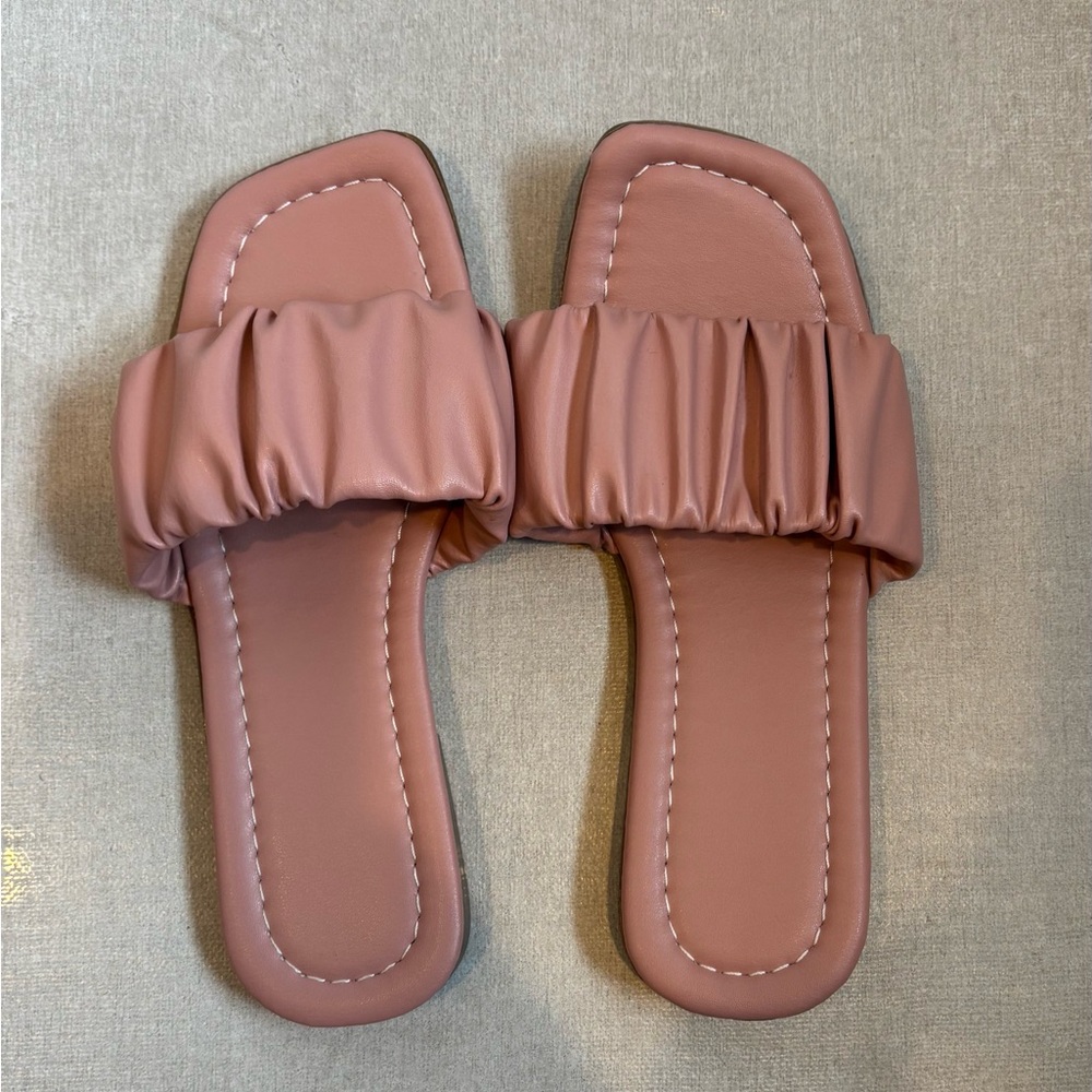 Square Toe Slip On Pink Sandals